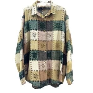 Cactus Flower Tapestry Shacket Womens L Patchwork Earthy Boho Oversized Jacket